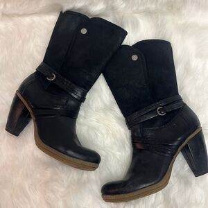 Josef Seibel Black Leather Heeled Boots Size 9.5/10 D18‎